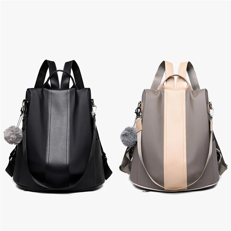 

2021 Quality Leather Anti-thief Women Backpack Large Capacity Hair Ball School Bag For Teenager Girls Male Travel Bags
