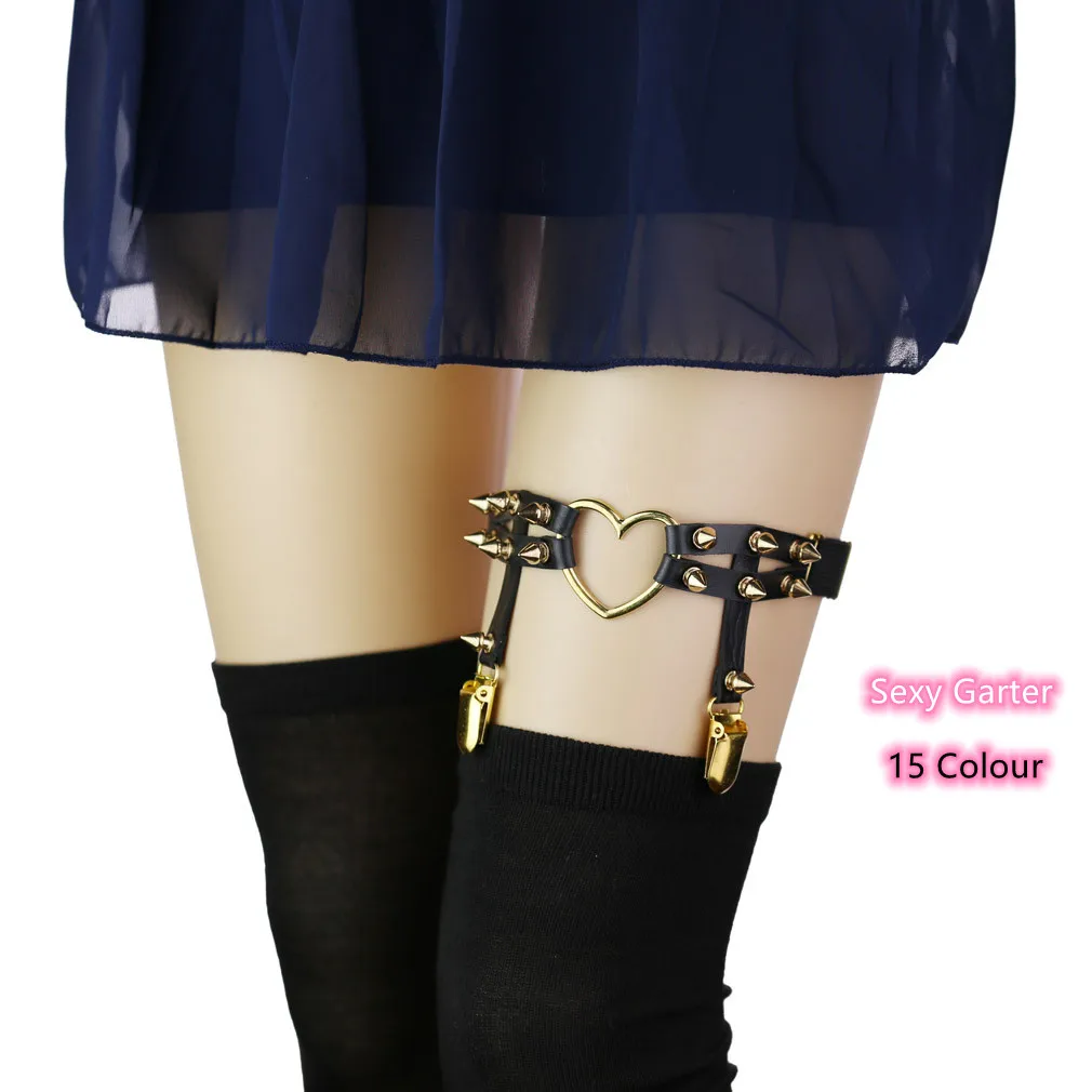 

Sexy Costumes of Adjustable Leather Bondage Harness Rivet Garter Belts with Heart Accessories for Fetish Flirt Erotic Products