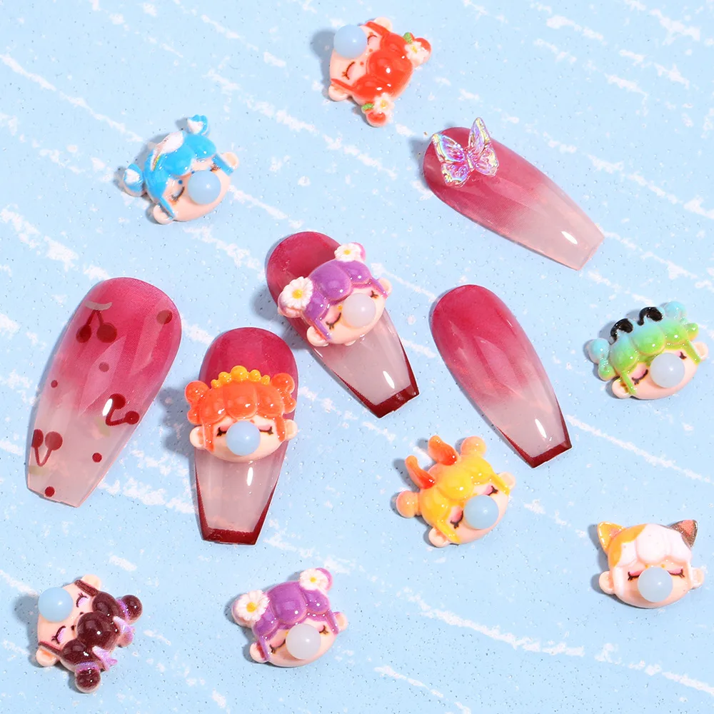 

30pcs/Lot 3D Kawaii Blowing Bubble Girl Nail Art Rhinestone Decoration Resin DIY Cartoon Nail Art Accessories