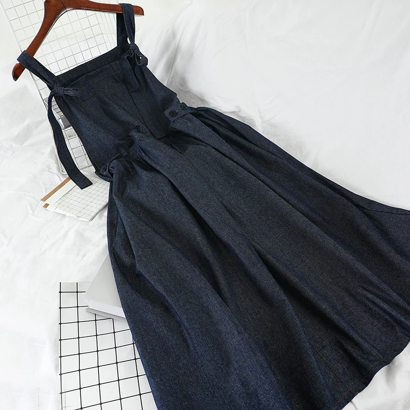 2019 Новая мода Женская одежда джинсовое платье без рукавов Спагетти ремень зимнее