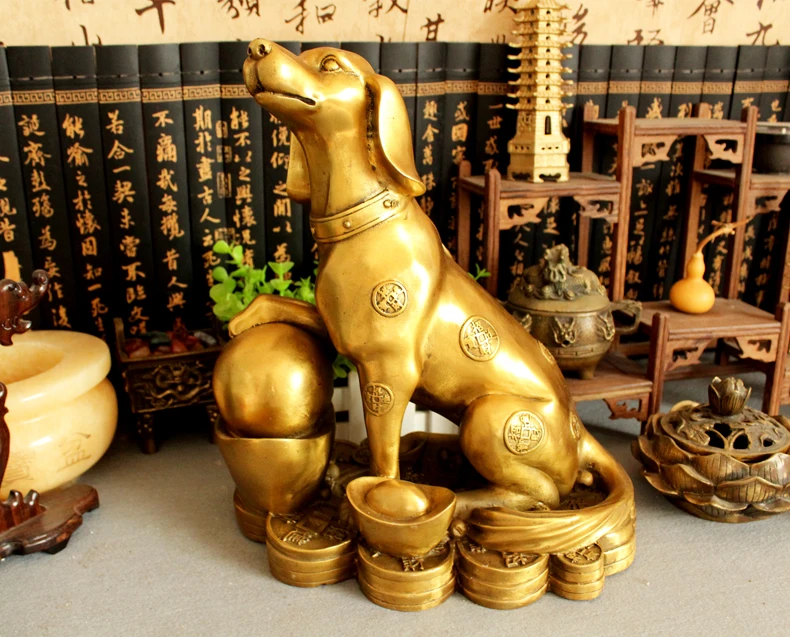 

LARGE # 2020 BLESS FAMILY SAFETY LUCK MAGIC #OFFICE HOME SHOP EFFICACIOUS MONEY DRAWING MASCOT WANGCAI DOG COPPER ART STATUE