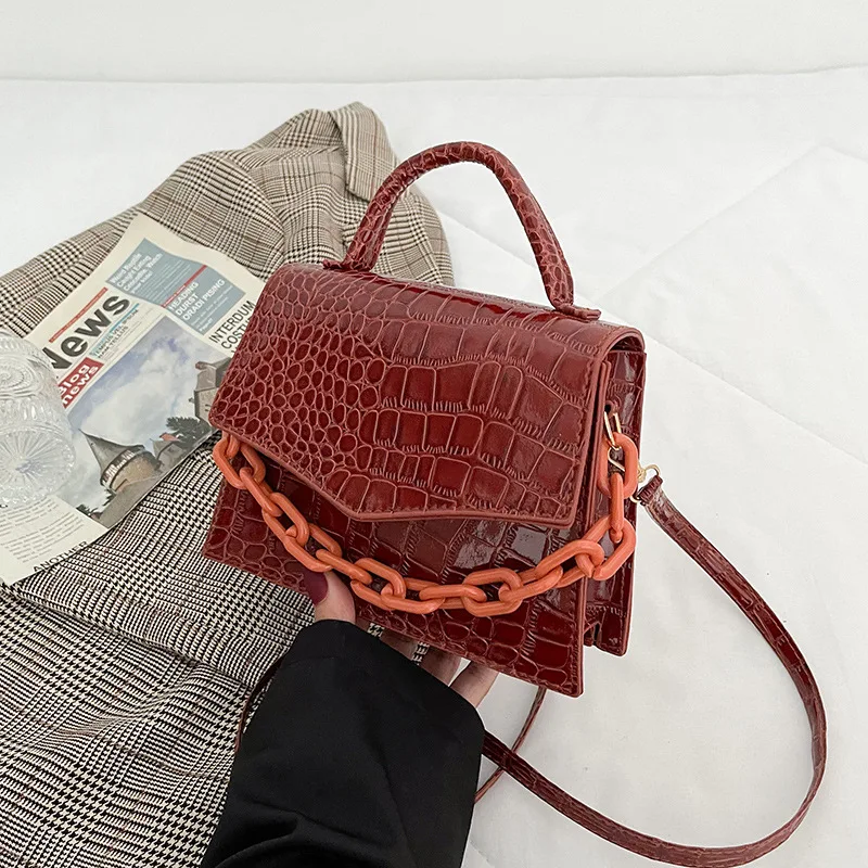 

Crocodile pattern thick chain handbag new retro fashion messenger bag texture one-shoulder small square bag all-match female bag