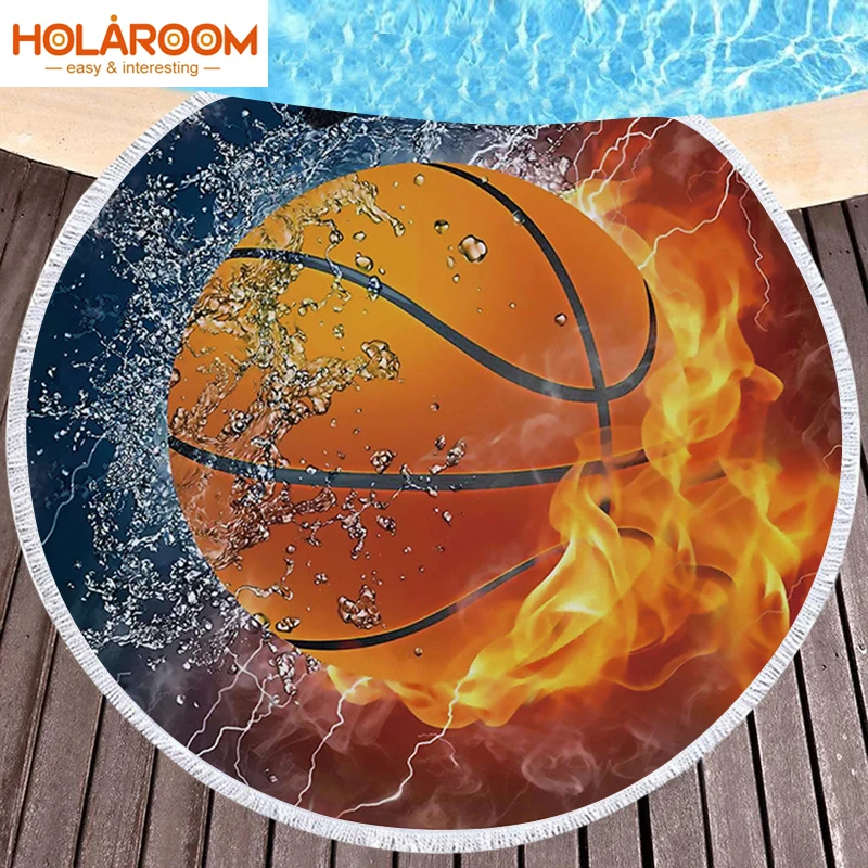 

Round Large Bath Towels For Travel Printed Basketball Baseball Beach Towel Microfiber Fiber Beach Towels Home Swim Decorative