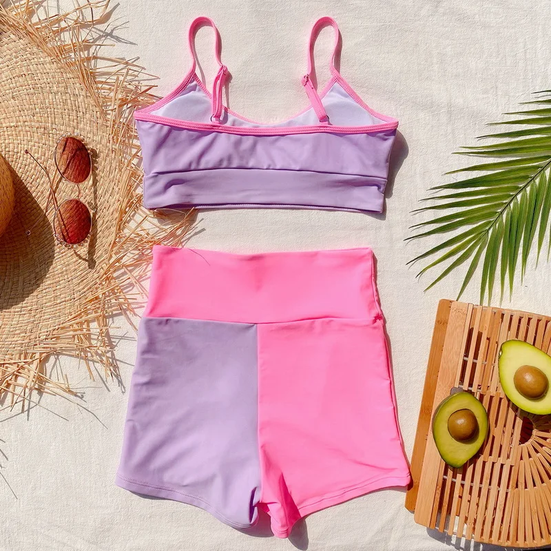 

Patchwork High Waist Swimsuit Women 2021 Summer Bikini Push Up Swimsuit 2 Pieces Swimming Suit For Women Swimwear Beachwear