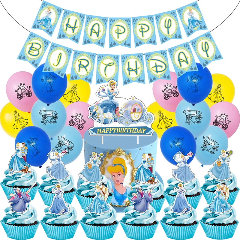 

1Set Cartoon Anime Theme Girls Birthday Party Decoration Set Flag Pull Latex Balloon Cake Flag Children's Baby Shower Supplies