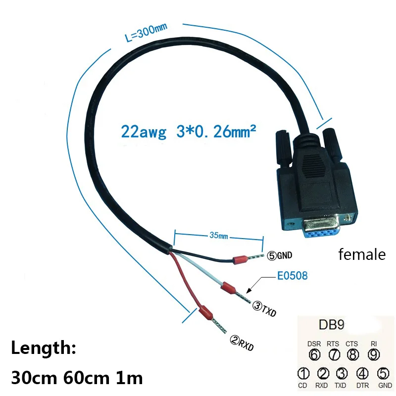 

1PCS DB9 to 3pin （2 3 5 ）Cable 3pin RS232 Converter 30cm 60cm 1m