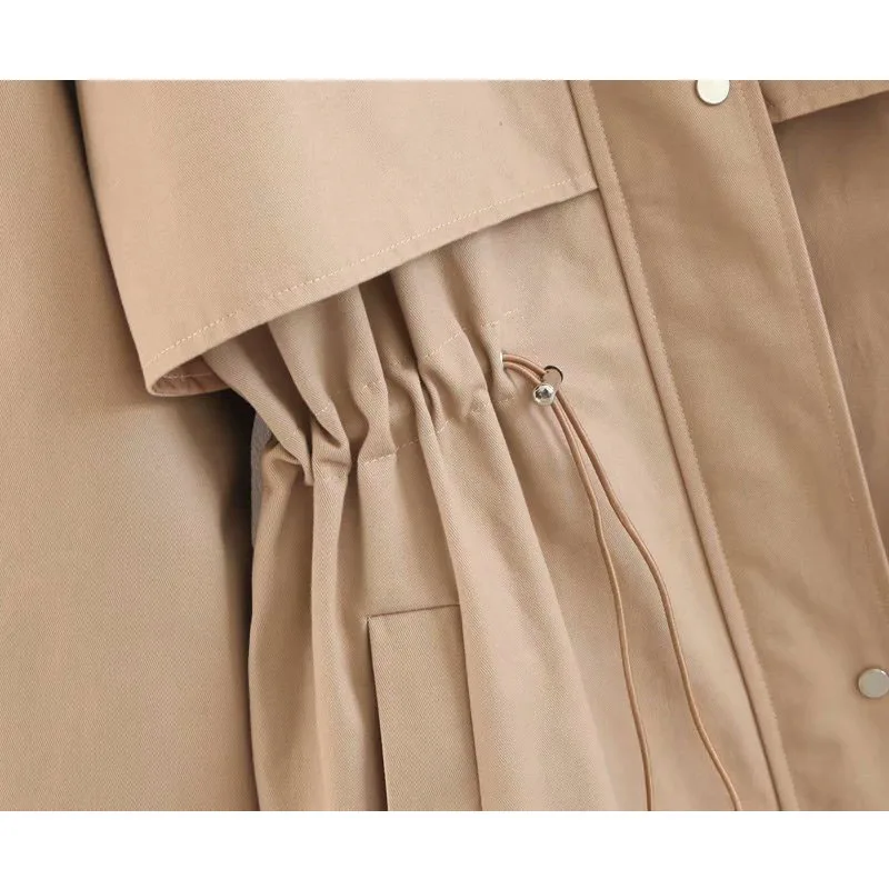 

Women Casual Windbreaker Long Sleeve Zipper Hooded Outwear Solid Color Double Pocket Top 2020 Spring autumn Female Trench Coat