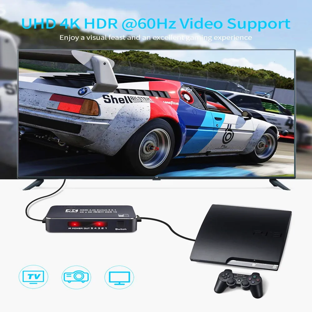 Коммутатор 2 0 совместимый с HDMI 5 в 1 4k60hz hdcp2.2 hdr10 Dolby панорамный звук|Компьютерные