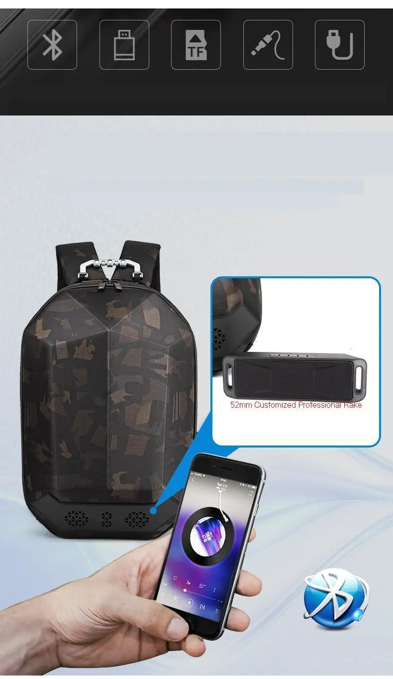 Fashion Man Backpack 15.6 Inch Laptop USB Charging Bluetooth Speaker Male Bags Recharging Multi-layer Space Travel Anti-thief