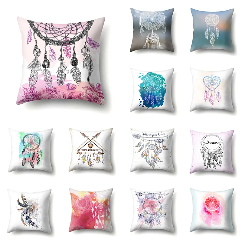 Boho Indain перо в стиле Ловец снов Украшение полиэфирная Подушка 45*45 см чехол для