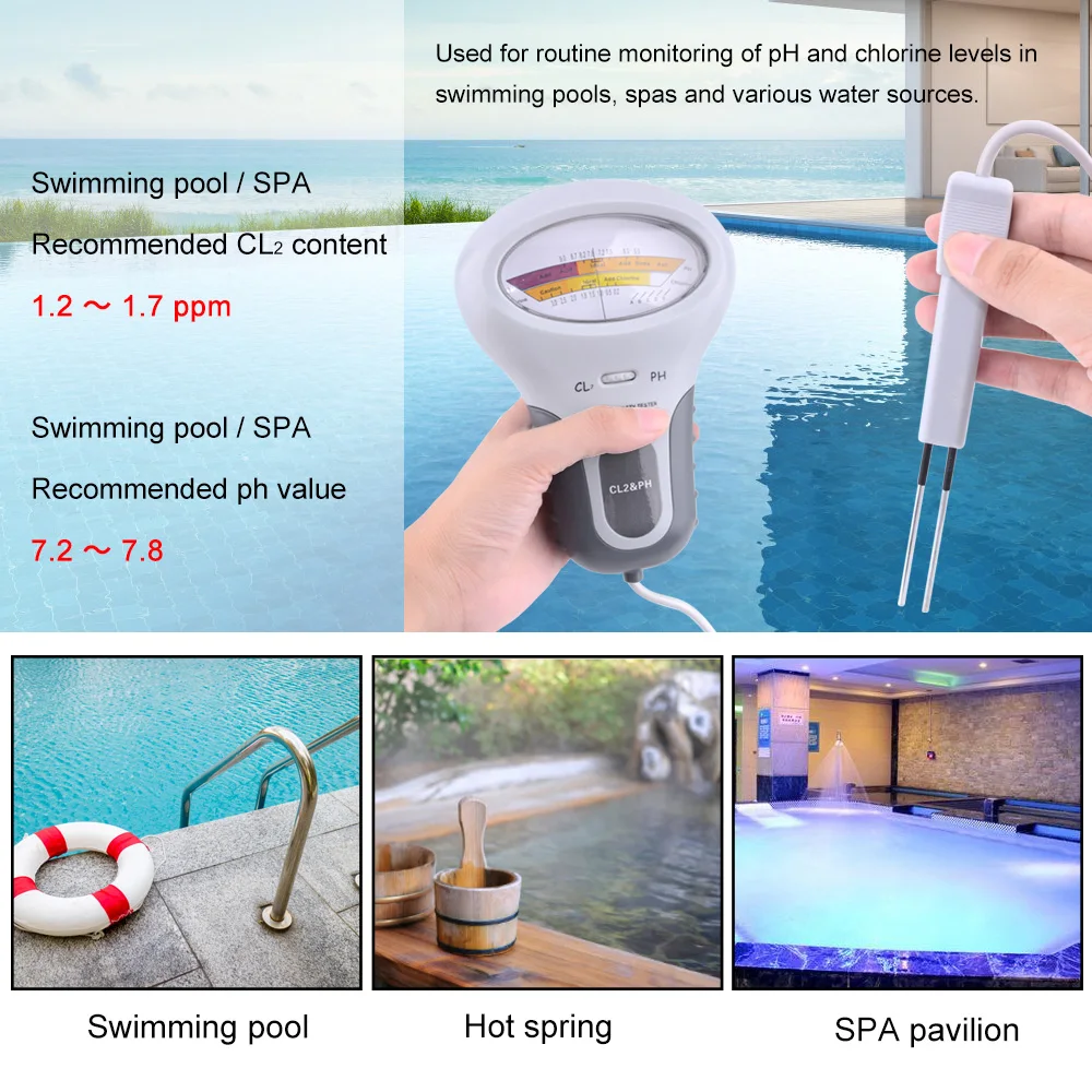 

Digital Monitor PH Water Tester Chlorine Pool Test Kit Instrument Analysis Portable Swimming Pool Kit Water Quality Tester