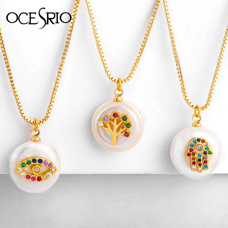 Хамса рука сглаза монета жемчужина ожерелья с подвесками золотые яркий