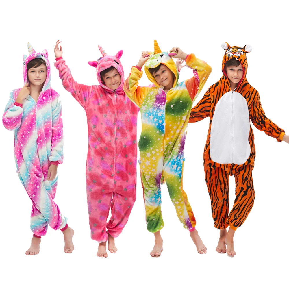 Детская Пижама с единорогом для маленьких девочек зимняя теплая Фланелевая