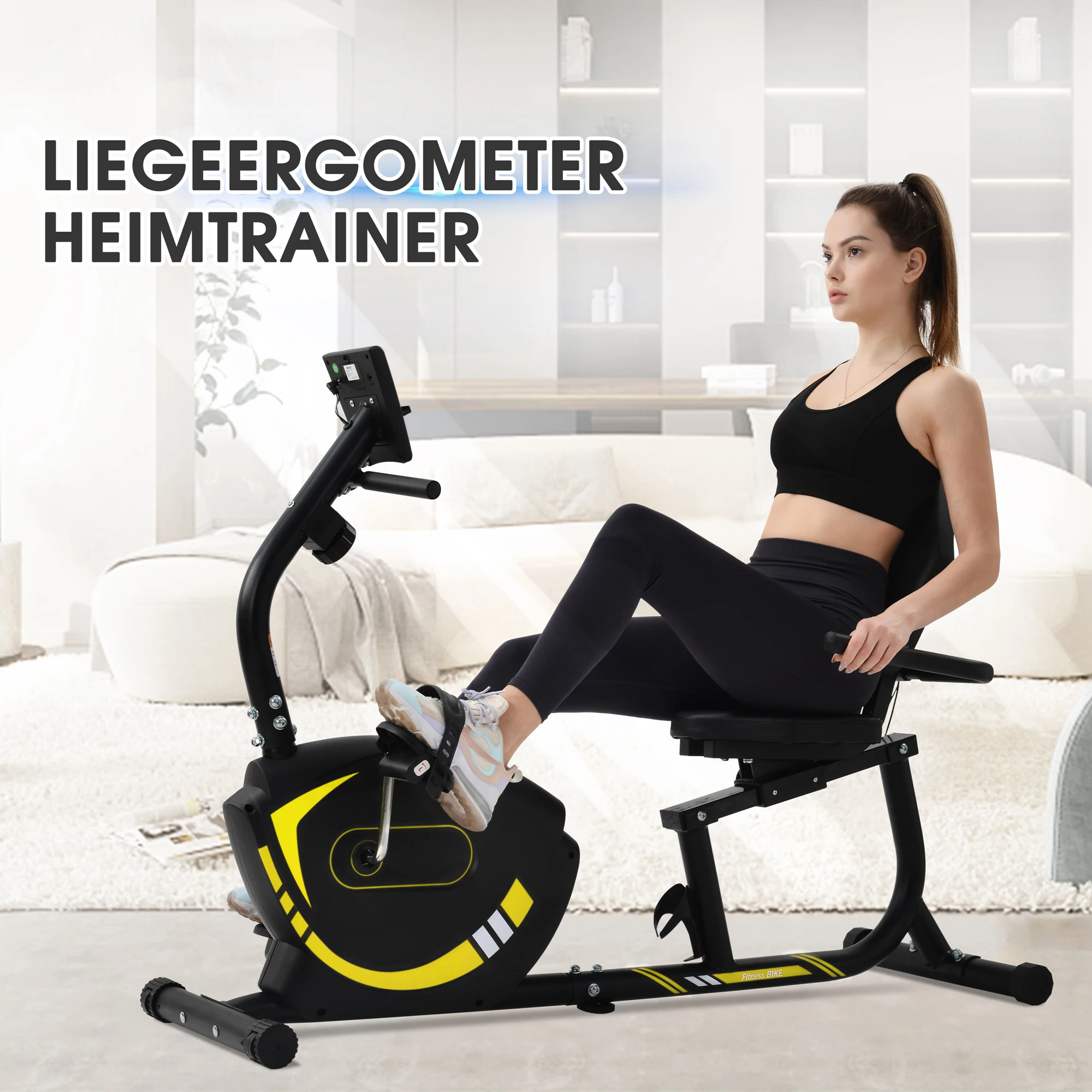 

Heimtrainer,Liegeergometer mit 8 Widerstandsstufen,Verstellbarer Sitz，Handpulssensoren,Nutzergewicht bis 120kg