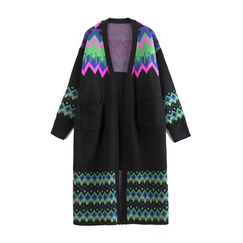 

Vefadisa Argyle V-Neck Cardigan Sweater Spring 2021 Pockets Loose Knitting Sweater Long Casual Open Stitch Woman Sweater QYF660