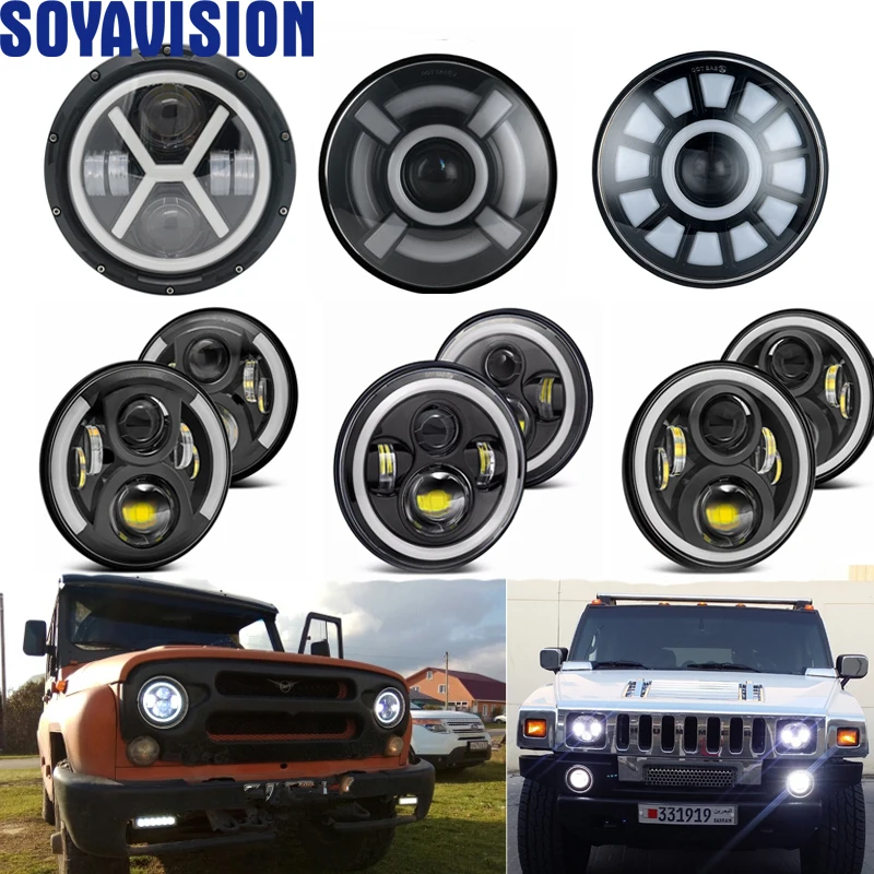 Для Nissan Patrol Y60 Hummer H1 & H2 Lada 4X4 7 дюймов светодиодный DRL фара для Jeep Wrangler TJ JK LJ CJ Land Rover