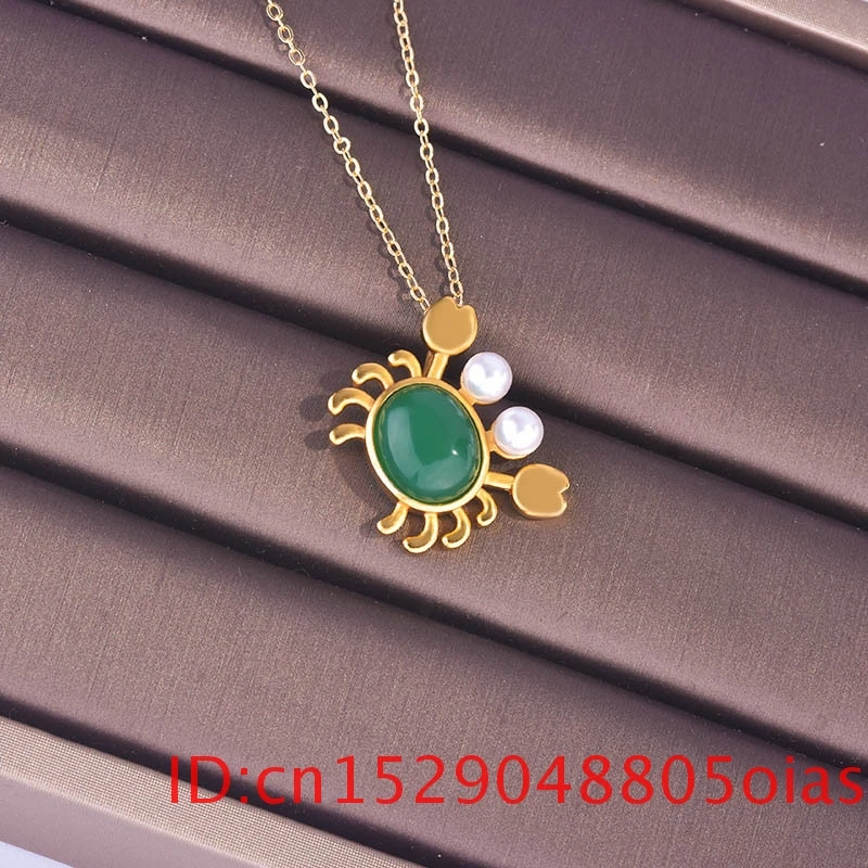 Натуральный нефритовый Краб кулон ожерелье халцедон Серебро 925 модные подарки