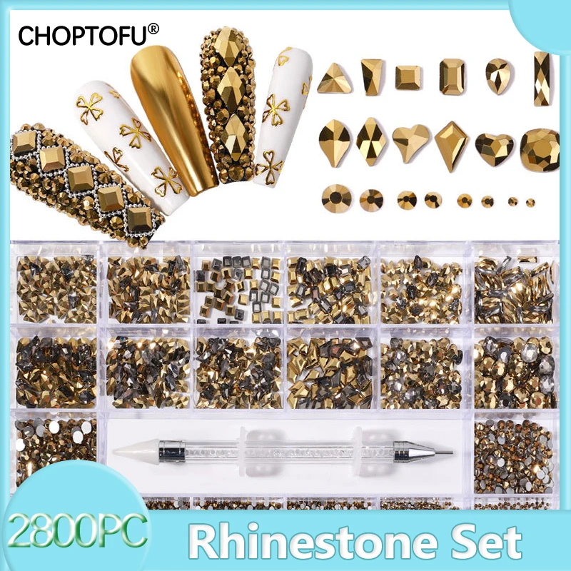 2800PC/Box Sparkling Nail Rhinestone Kit FlatBack Diamond Rhinestones Set Luxury Crystal Nail Art With 1 Pen For Decorations