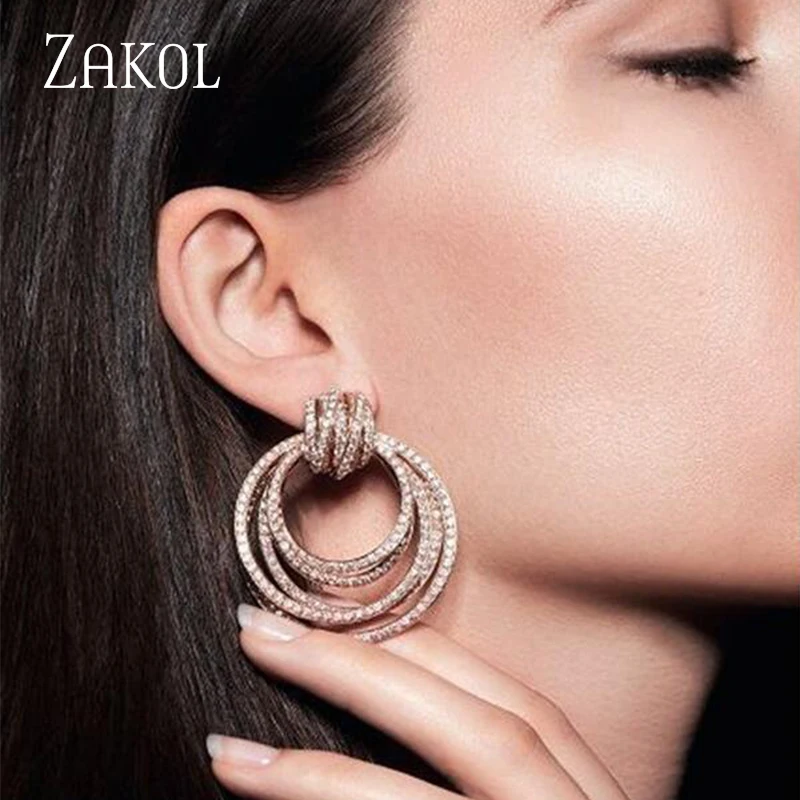 ZAKOL новейшая мода кубический цирконий Асимметричные Висячие серьги для женщин