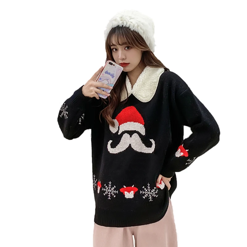 

Make firm offers lamb fur splicing sweater female Christmas red brim han edition winter sweater easing up