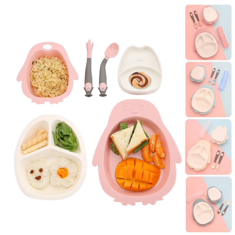 

Children's Tableware Antibacterial Mildew Proof Seven-Piece Suit Set Of Dishes Plates Cute Penguin Bowl Food Plates Set