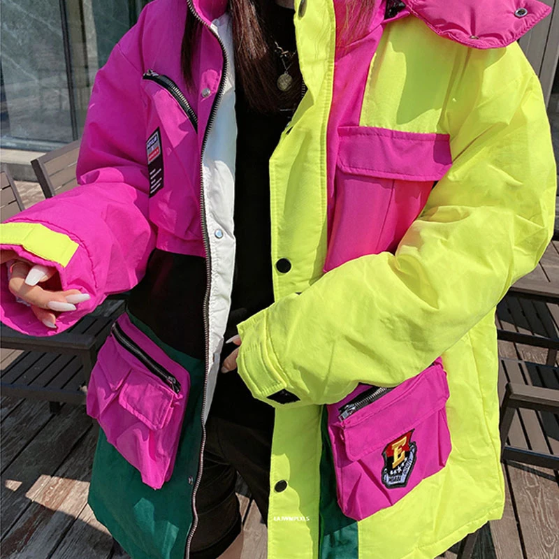 Женский пуховик в стиле хип хоп свободный Универсальный цвета уличном YR26 новинка