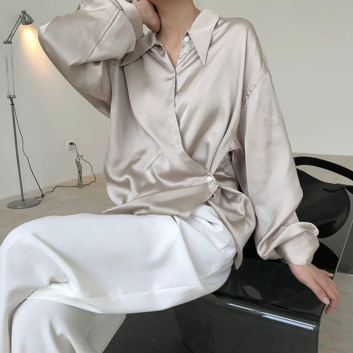 

Женская блузка с длинным рукавом, однотонная, осень 2020