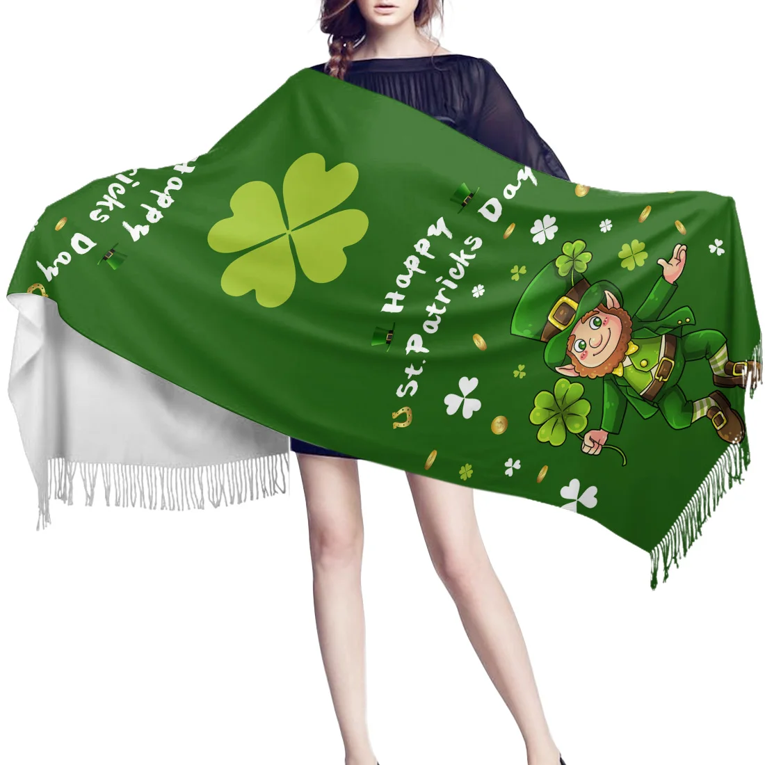 Счастливый День Святого Патрика Клевер Золотая шляпа эльф монета шарф унисекс