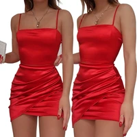 80 hot sales sexy women solid color ruched strap backless sleeveless party mini bodycon dress