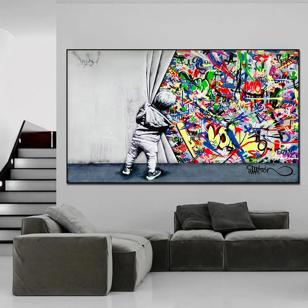 

Street Art Graffiti Wall Art Behind The Curtain Canvas Paintings Cuadros Wall Art Pictures For Home Decor Posters