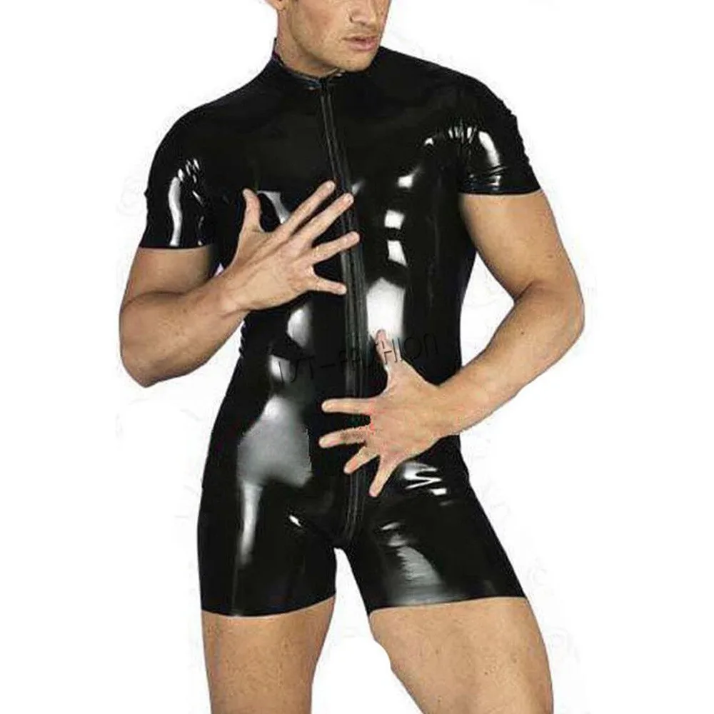 

Zipper Wet Look Jumpsuit Men Sexy Bodysuit Clubwear Costume Sheer See-through Nightclub Clothes Gay Temptatio Erotic Lingerie