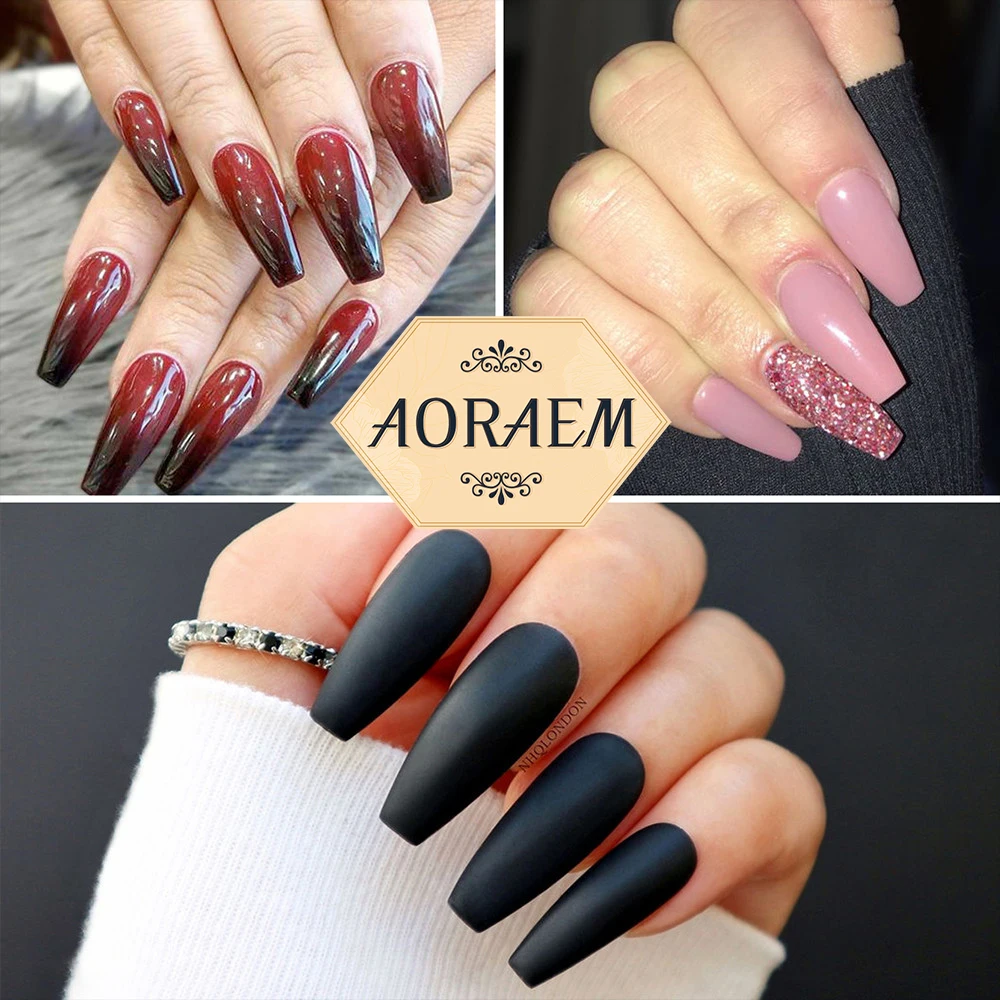 

AORAEM 100pcs/box Coffin Nails Full Cover Fake Nails Long Ballerina Art False Nail Tips Acrylic Square Ballet Press On Nails Tip
