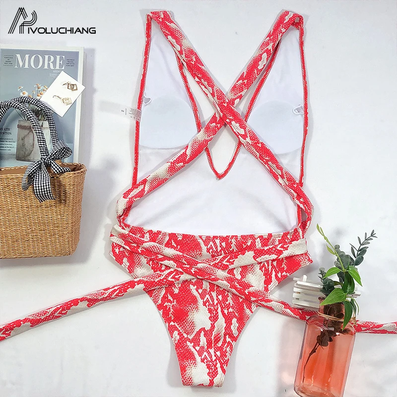 

Sexy V Neck Swimwear One Piece Swimsuit High Waist Strap Bikinis Swimwear 2020 Bandage Women Monokini Backless Barher Beachwear