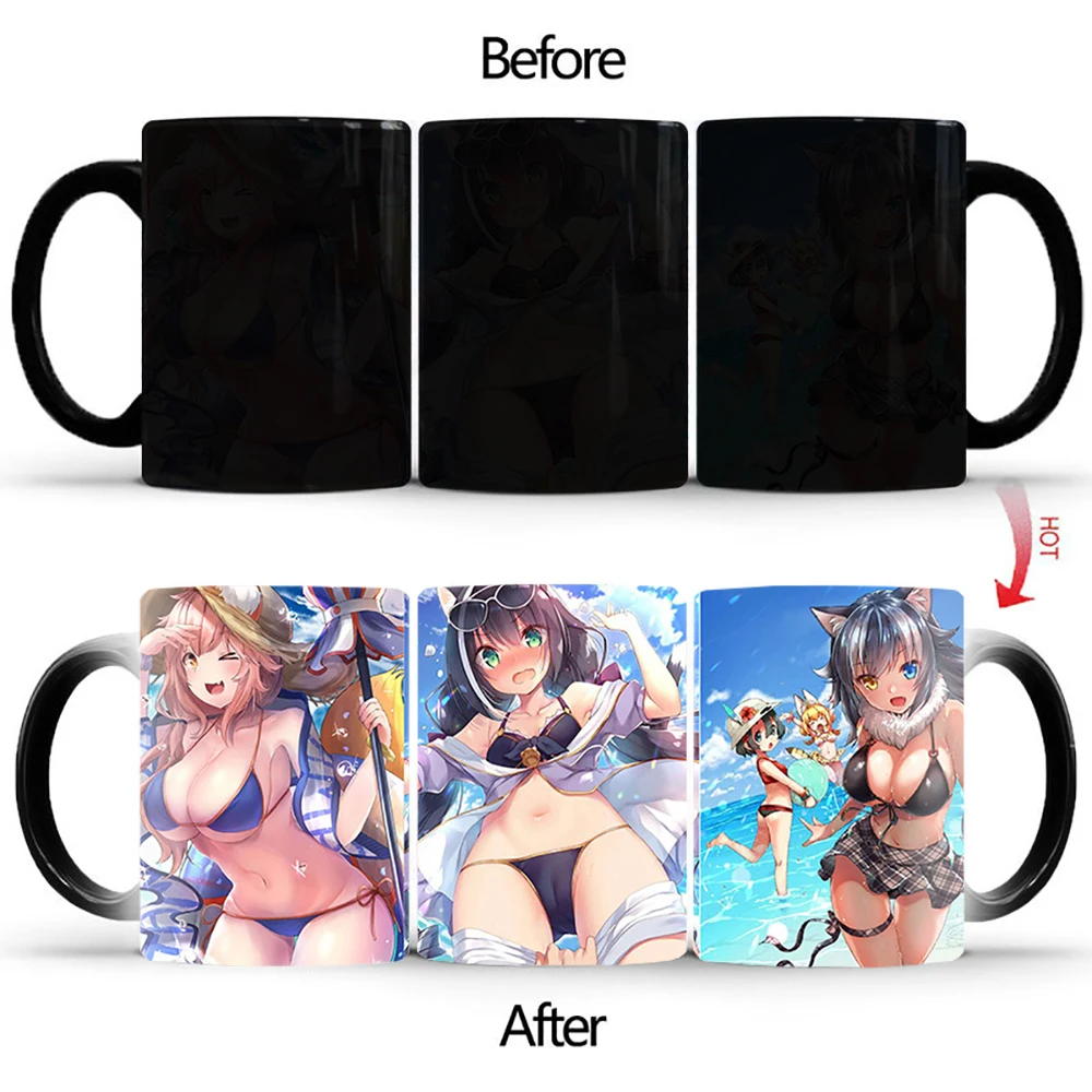 

Newest design Magic Mug BSKT-196 Creative 3 beautiful girls cups Ceramic Drinkware heat Color changing tea cup coffee mugs gift