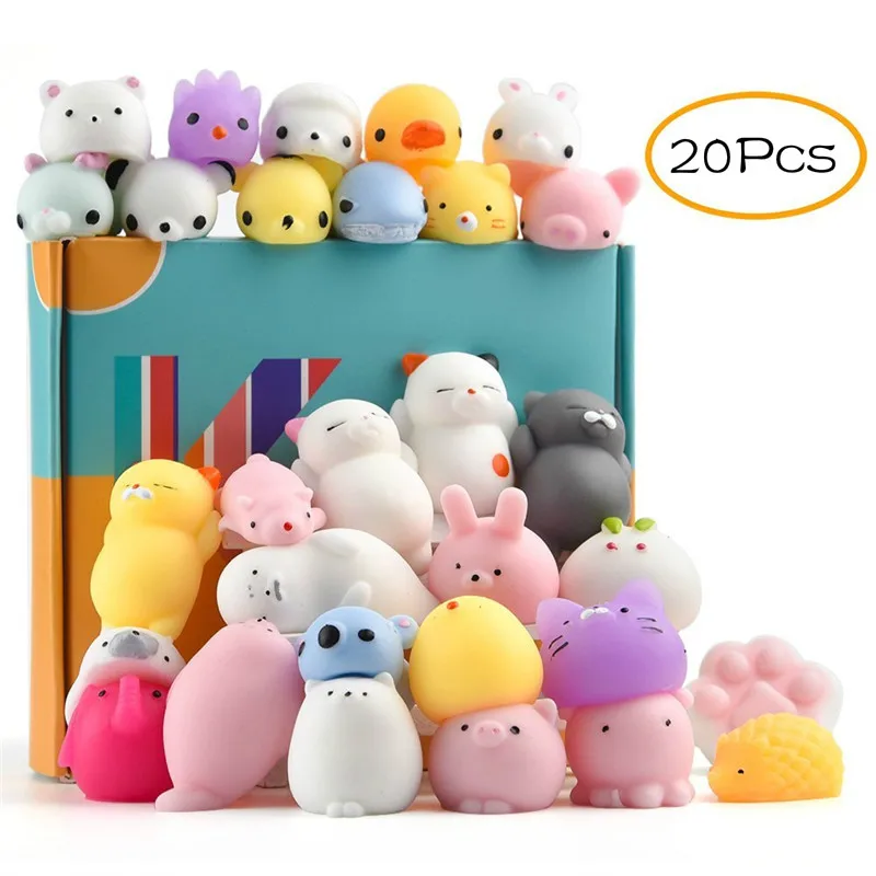 

20Pcs Animal Squishies Toys Easter Egg Fillers Kawaii Squishy Panda Cat Paw Cute Mini Soft Squeeze Stress Reliever Balls Toys