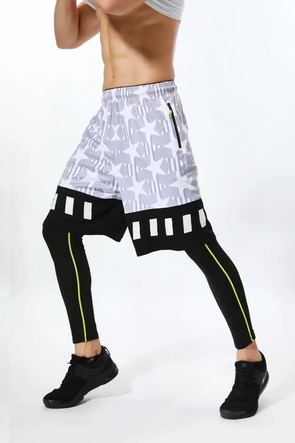 Шорты мужские с карманами на молнии эластичные спортивные штаны для бега уличных