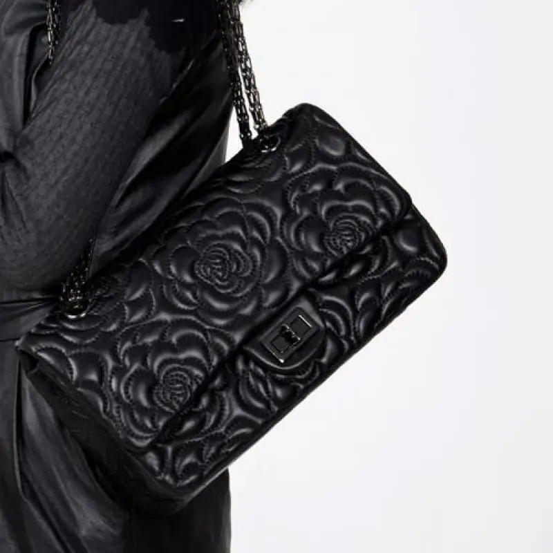 

Fashion Trend Small Fragrance Wind Sheepskin Chain Bag Female Leather Camellia Single Shoulder Cross-body Bag Small Square Bag