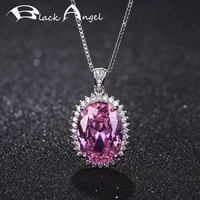 black angel high quality 925 silver luxury oval red pink gemstone shiny cz pendant necklace for women jewelry clavicle chain