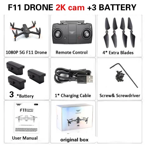 3battery 2K box SJRC F11 Дрон с GPS с Wi-Fi FPV 1080 P/2 K камера бесщеточный Квадрокоптер 25 минут время полета управление жестами складной Дрон Vs CG033 - Цвет: 3battery 2K box