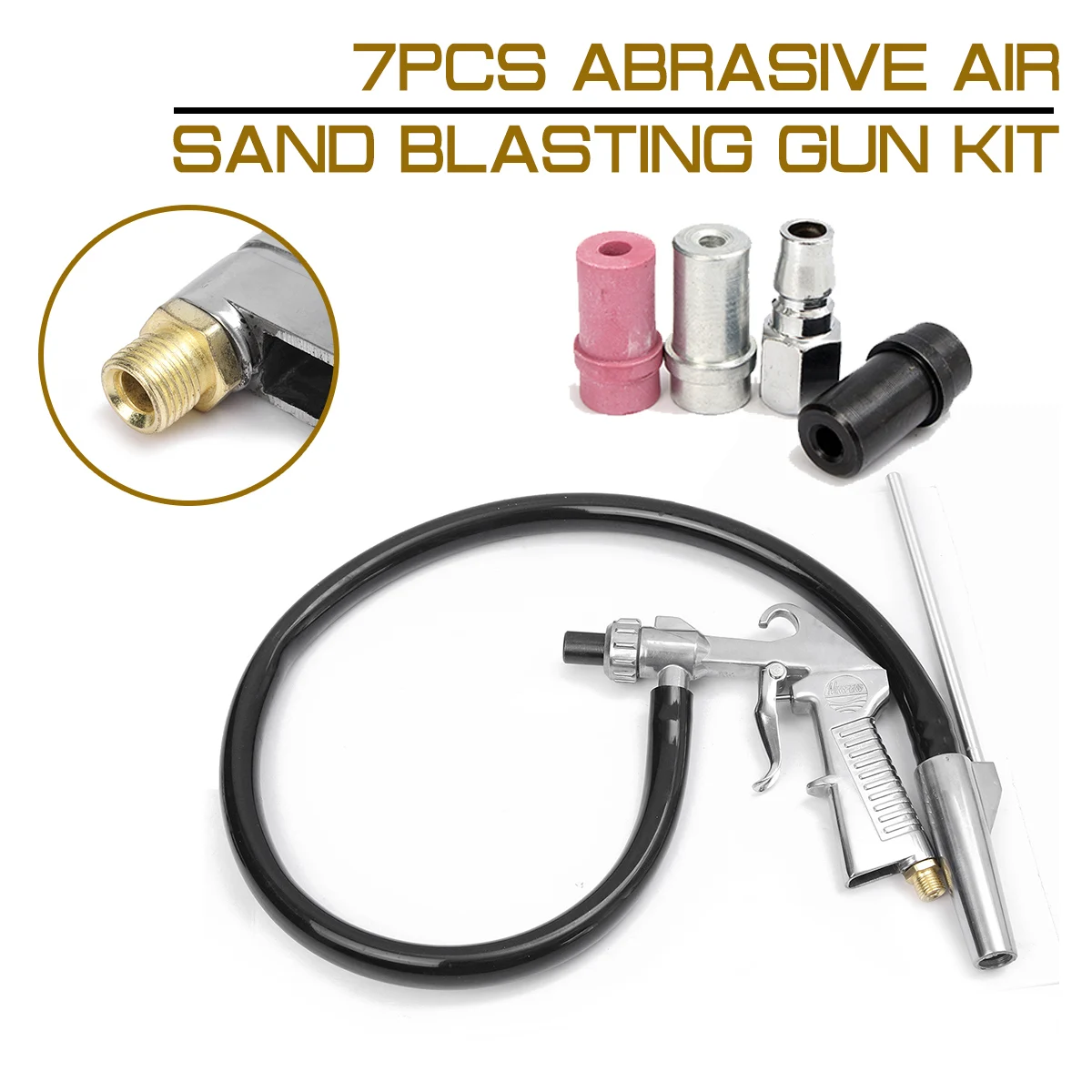 

7Pcs Abrasive Air Sand Blasting Gun Kit 1 Sand Suction Pipe Industrial Sandblaster Airbrush 1 Ceramic Nozzle 1 Steel Nozzle