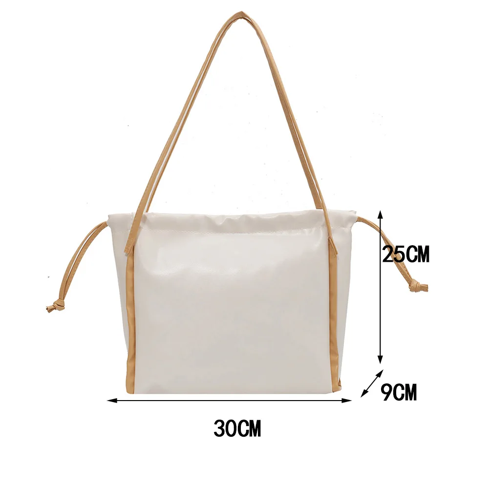 

Vintage Women PU Leather Drawstring Shoulder Underarm Bag Casual Ladies Solid Color Large Capacity Handbags