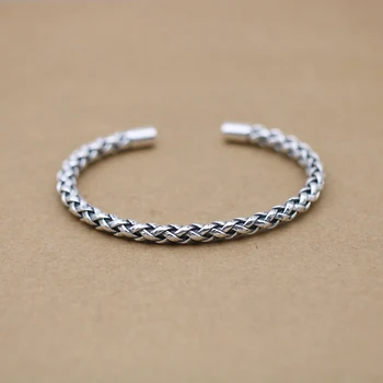 S925 Silver Retro Thai Silver Bracelet Open-ended KING Personality Male and Female Baby Bangle