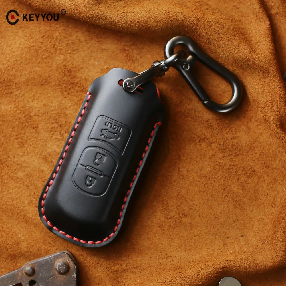 

KEYYOU 2/3 Buttons Leather Smart Car Remote Key Case Cover For Mazda 2 3 6 Axela Atenza CX-5 CX5 CX-7 CX-9 2014 2015 2016 2017