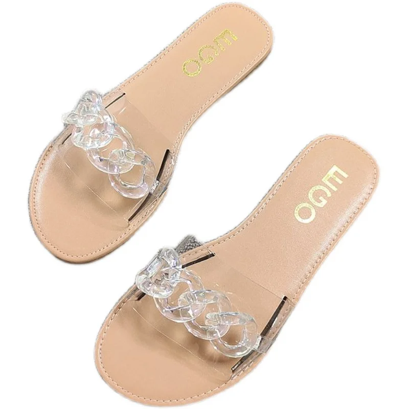 

Shoes Woman 2021 Shallow Female Slippers Big Size Luxury Slides Low New Designer Flat Fabric Fashion Rubber Basic PU Cotton