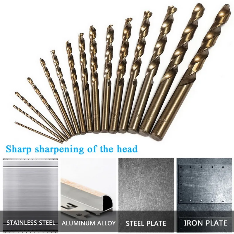 

15Pcs HSS Cobalt Drill Bits Twist Bits Kit Drilling Tools 1.5-10mm