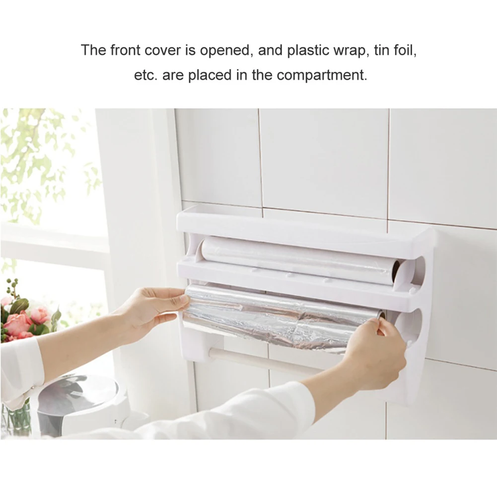 

Multi Function Film Storage Rack Wall-Mounted Paper Towel Holder Plastic Wrap 15" Kitchen Storage FOU99