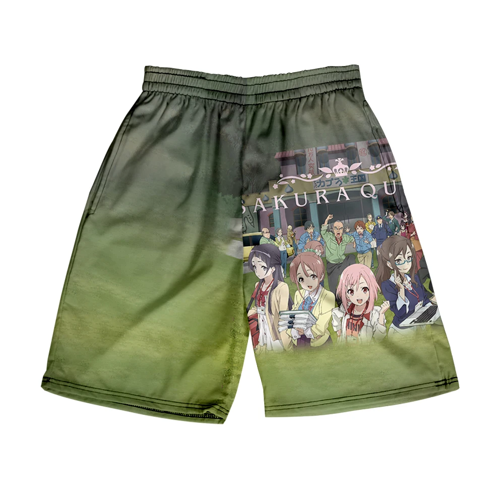

Летние праздничные женские и мужские шорты с 3D-принтом Sakura Quest из искусственной кожи с эластичным поясом, Повседневная Уличная одежда в япон...