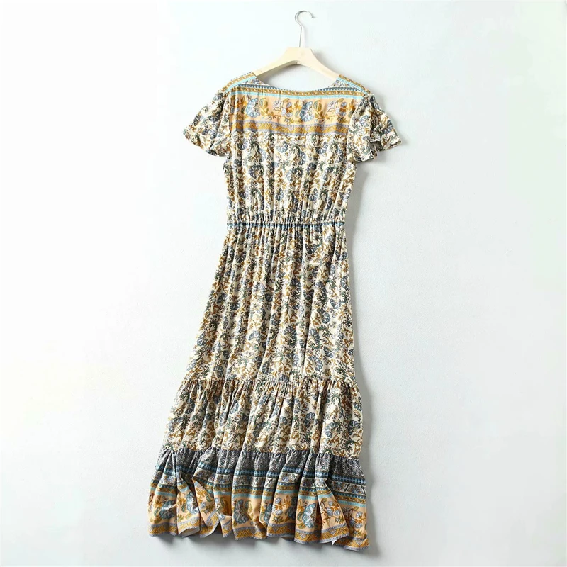 Платье женское Винтажное с цветочным принтом шикарное пляжное богемное Макси