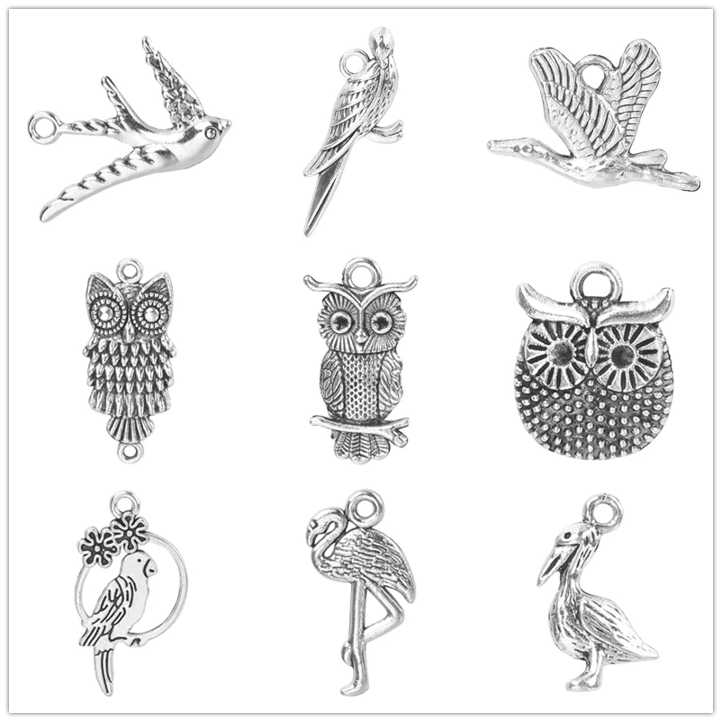 

Owl Birds Pendant Charms For Jewelry Making Supplies Handmade Necklace Earrings Alloy Materials DIY Flamingo Parrot Animal Charm