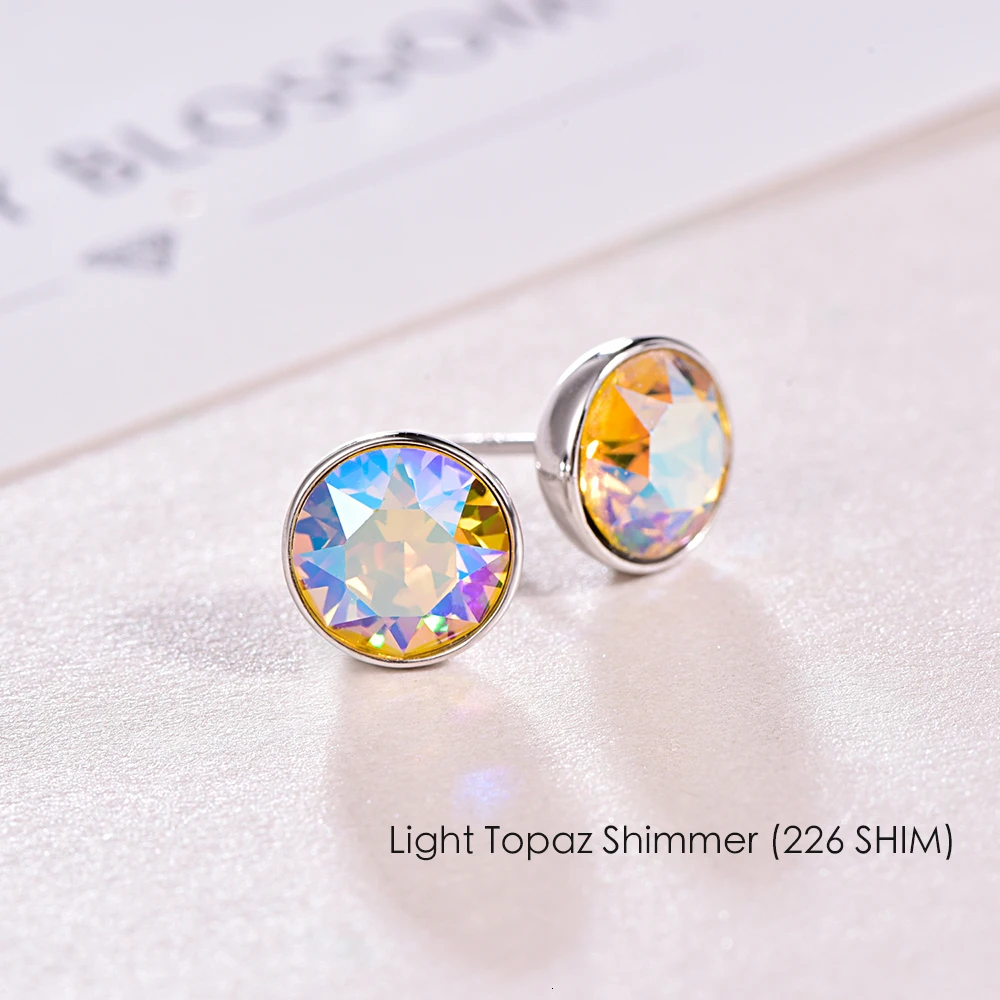 Серьги с кристаллами Swarovski, серьги из стерлингового серебра, круглые серьги для женщин, модные серьги-гвоздики, свадебные ювелирные изделия для офиса - Окраска металла: 226 SHIM